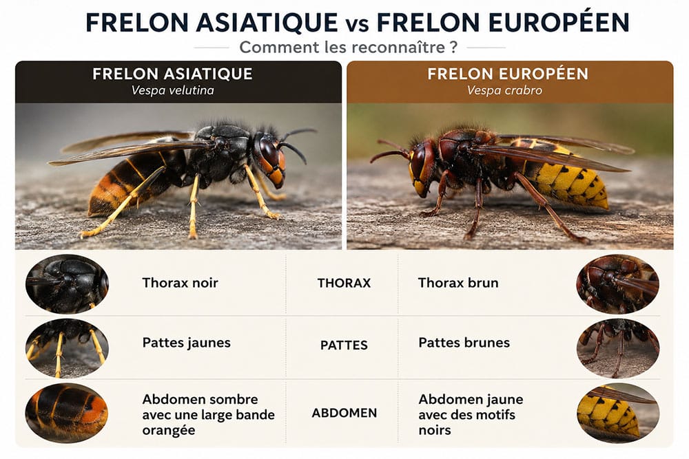 Différences entre frelon asiatique et frelon européen